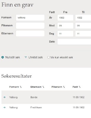 Eksempel på søk på en bestemt dato